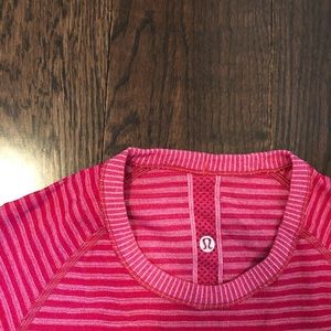 pink lululemon athletica workout t-shirt